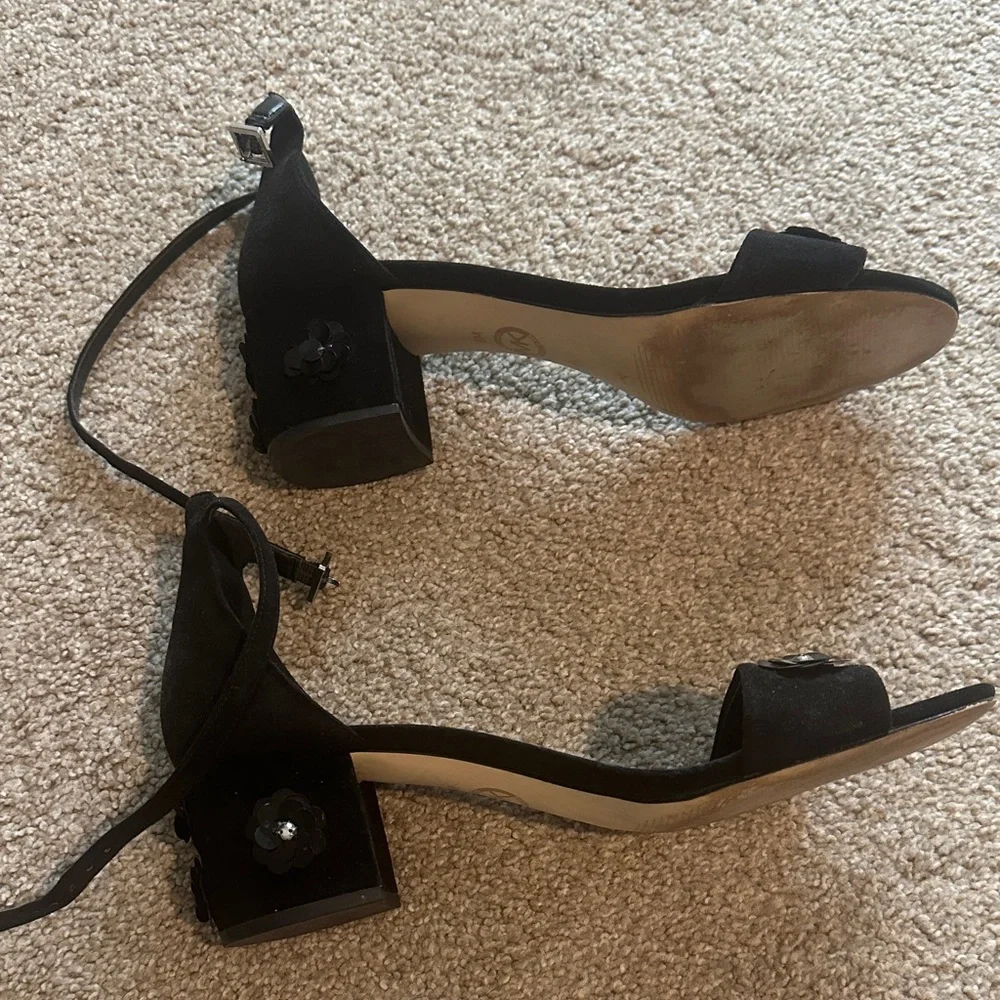 Michael Kors Black Heeled Sandals with Floral Embellishments